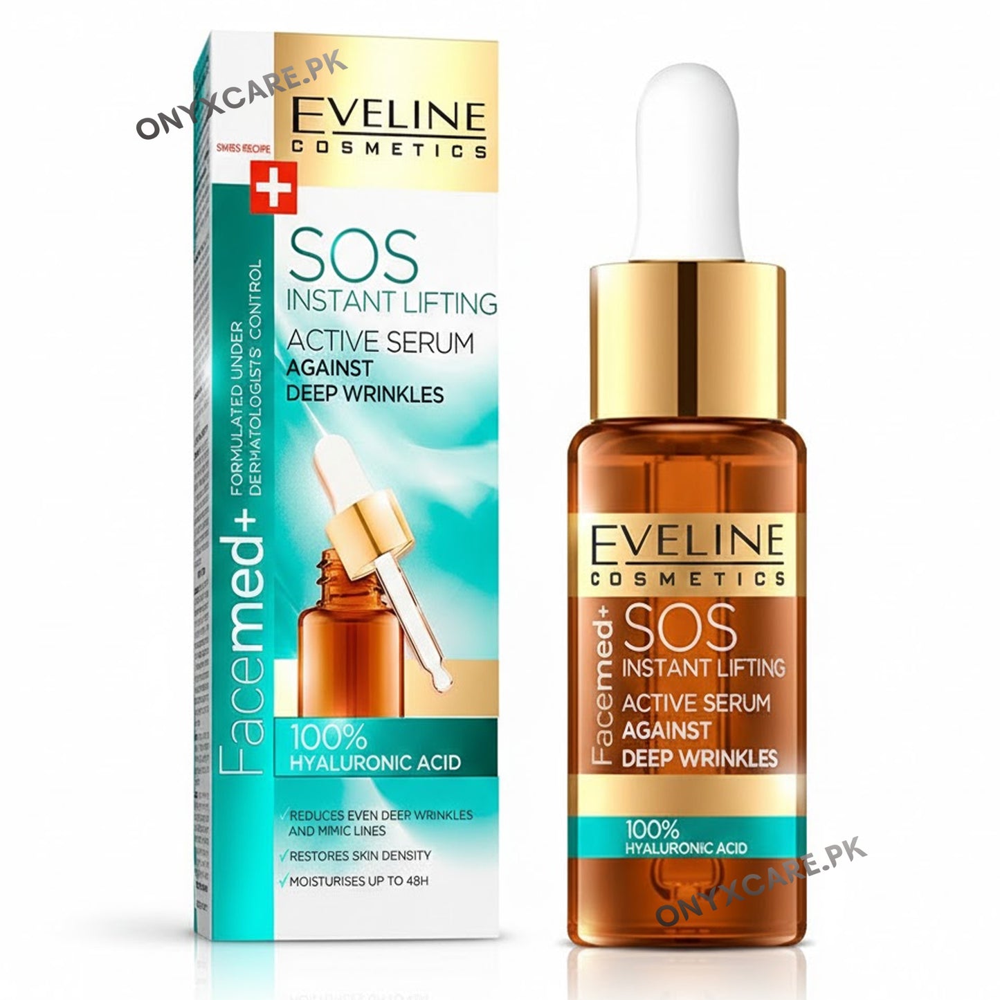 Eveline Facemed+ SOS Instant Lifting Active Serum, Against Wrinkles, 100% Hyaluronic Acid, 18ml