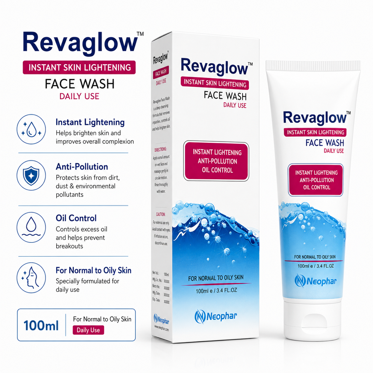 Revaglow Instant Skin Lightening Face Wash 100ml