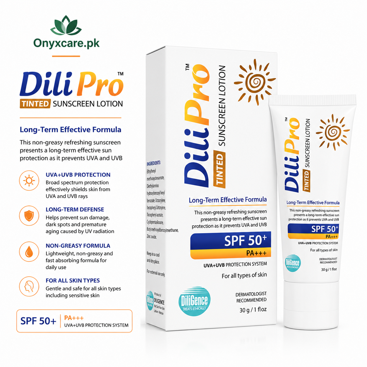 Dilipro Tinted Sunscreen Lotion SPF 50+ 30g