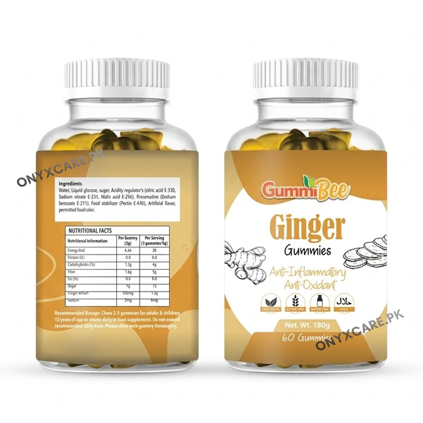 GummiBee Ginger Gummies - Ginger Flavor (60 Gummies)