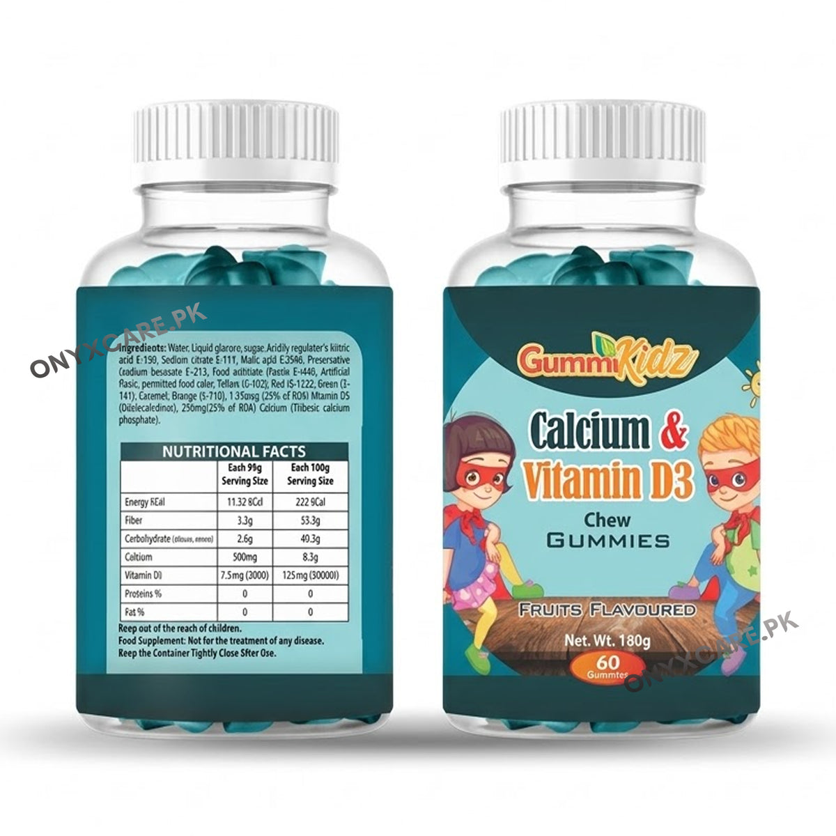GummiKidz Calcium + Vitamin D3 Gummies - Bubble Gum Flavor (60 Gummies)