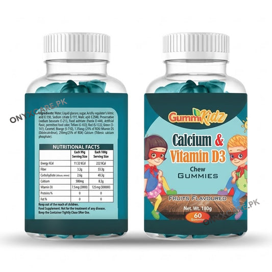 GummiKidz Calcium + Vitamin D3 Gummies - Bubble Gum Flavor (60 Gummies)