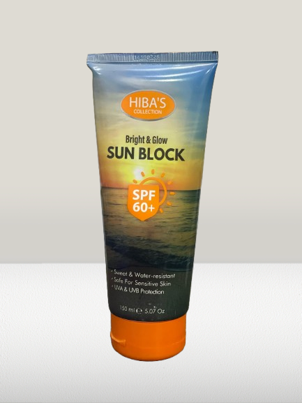Hiba's Collection Bright & Glow Sun Block SPF 60+, Safe For Sensitive Skin, 150ml
