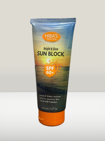 Hiba's Collection Bright & Glow Sun Block SPF 60+, Safe For Sensitive Skin, 150ml
