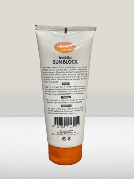 Hiba's Collection Bright & Glow Sun Block SPF 60+, Safe For Sensitive Skin, 150ml